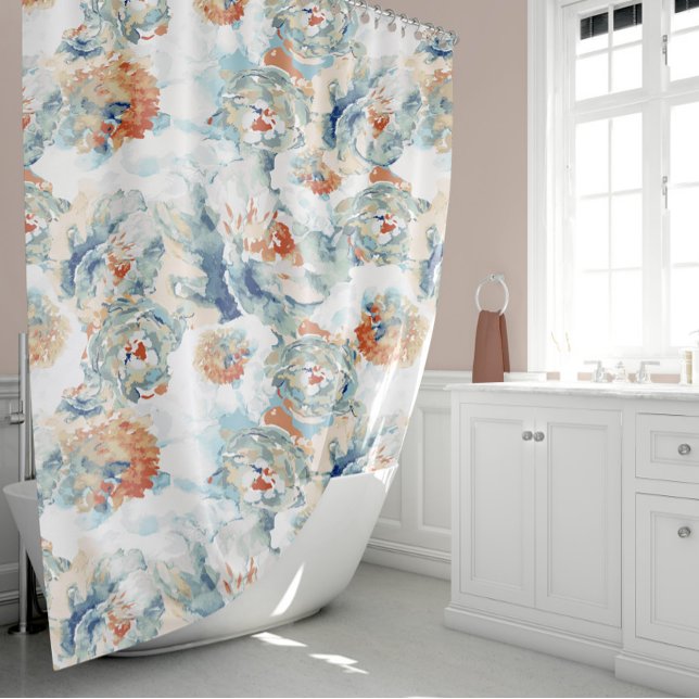 Peony And Hydrangea Blooms Autumn Colours (Peony And Hydrangea Blooms in Fall Colors Shower Curtain by Jenn Steffen Art for Studio Posies.)