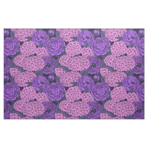 Peony and hydrangea in pink and violet fabric