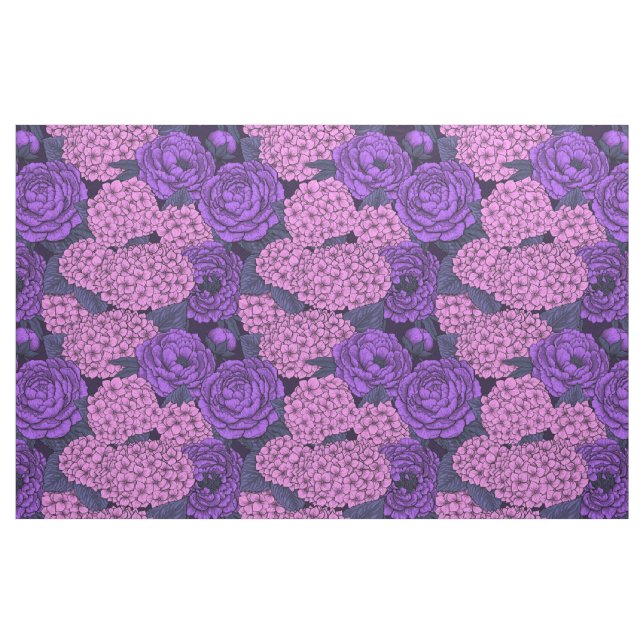 Peony and hydrangea in pink and violet fabric (Fat Quarter)