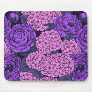 Peony and hydrangea in pink and violet mouse pad