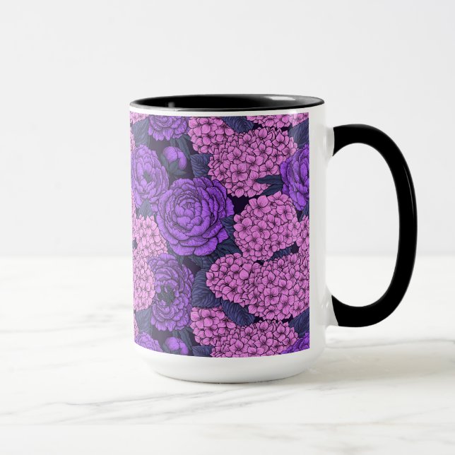 Peony and hydrangea in pink and violet mug (Right)