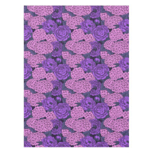 Peony and hydrangea in pink and violet tablecloth