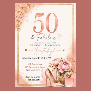 Peony and Perfume Fabulous 50th Birthday Invitation