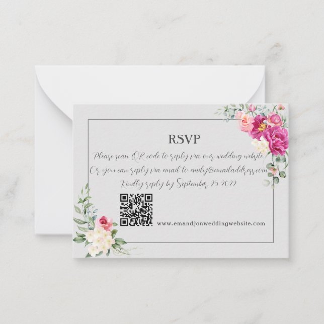 Peony and Rose Greenery  QR Code RSV Card (Front)