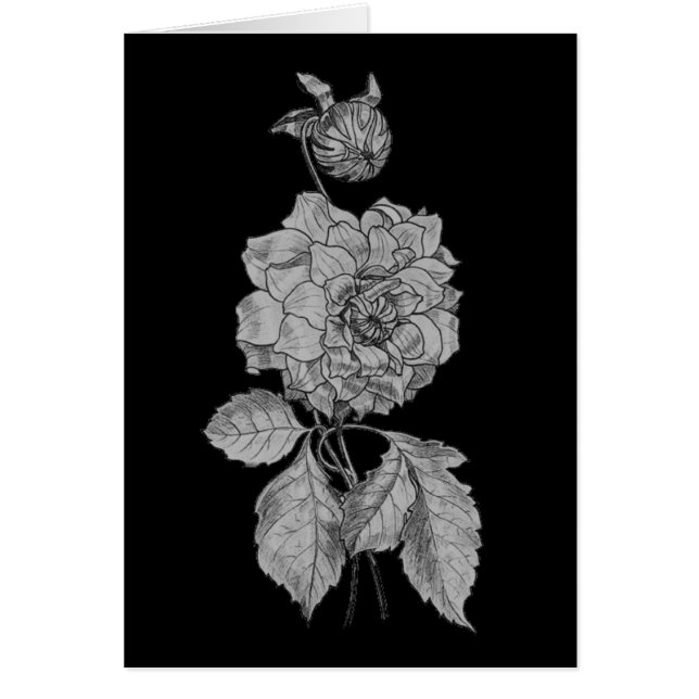 Peony Argent Sur Carte Florale Noire (Devant)
