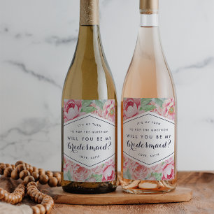 Peony Be My Bridesmaid Wine or Sparkling Wine Labe Label