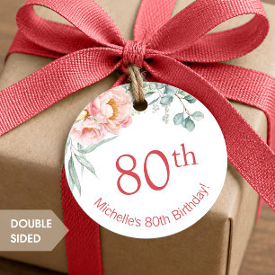 Peony Birthday Round gift tag