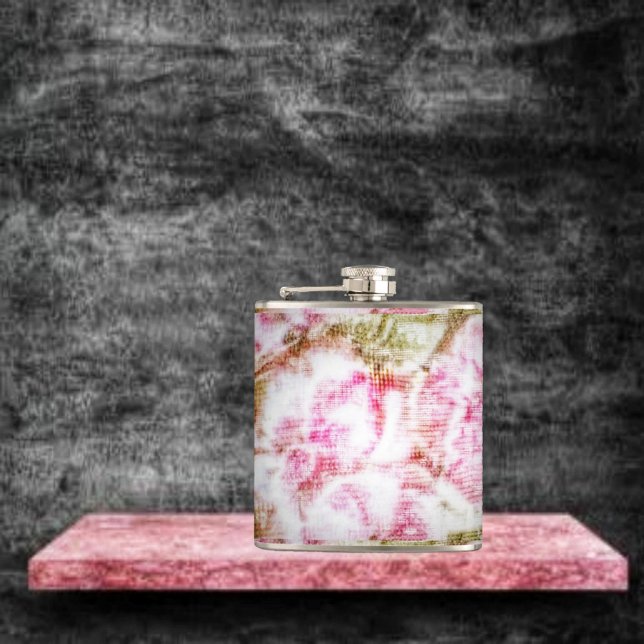 Peony Bliss Vinyl Wrapped Flask (This Peony Bliss Hip Flask, displays Victorian aspects, in its design!)