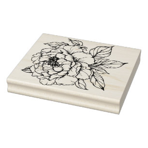 Peony Bloom Line art Rubber Stamp