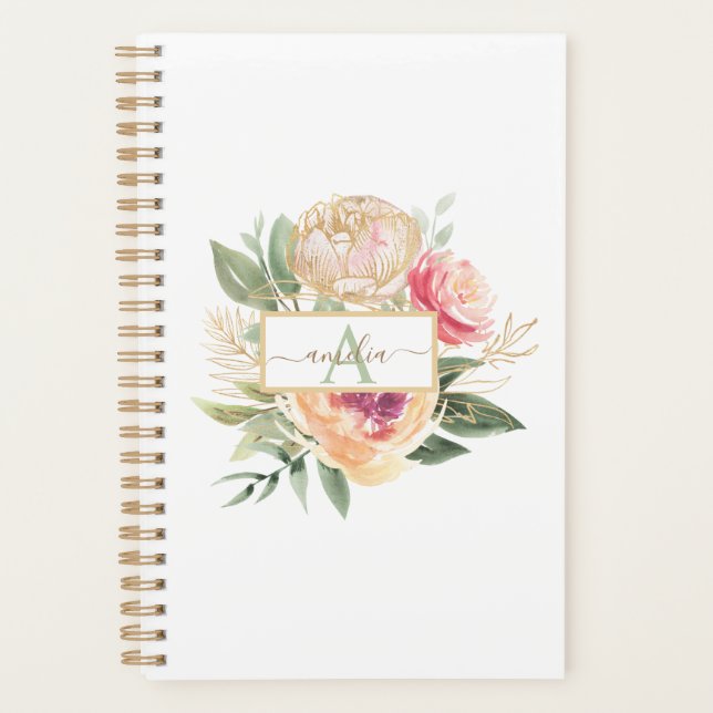 Peony Bloom monogram name Planner (Front)