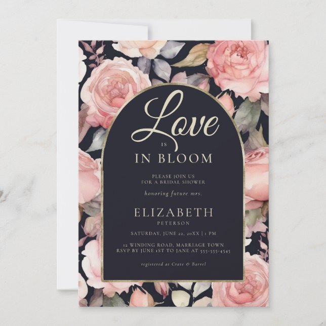  Peony Bloom Night Garden Boho Arch Bridal Shower Invitation (Front)
