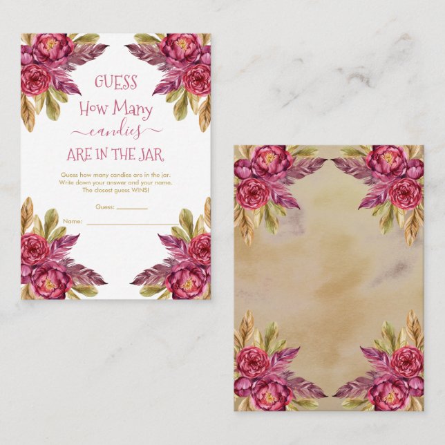 Peony Blooms Guess Candies in the Jar Game Card (Front/Back)
