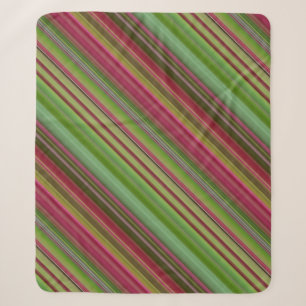 Peony Blossom Pink and Green Stripe Sherpa Blanket