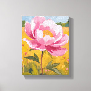 Peony Blossom   Pink Flower Field Watercolor Canvas Print