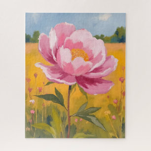 Peony Blossom Pink Flower Field Watercolor Jigsaw Puzzle