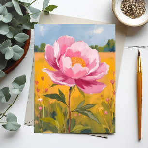 Peony Blossom   Pink Flower Field Watercolor Postcard