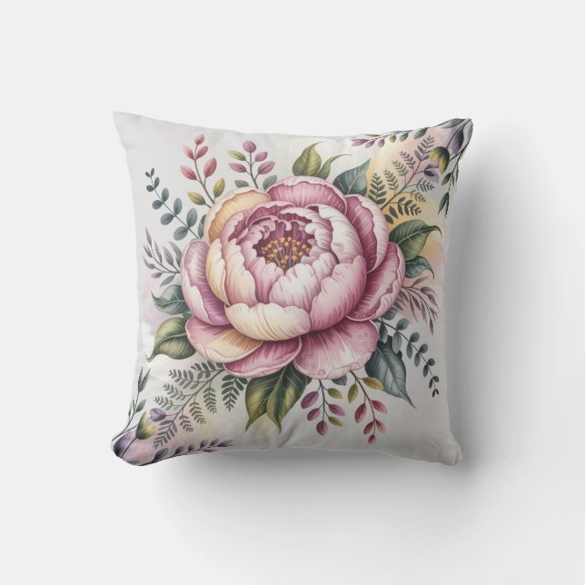 Peony Blossom Throw Pillow (Front)
