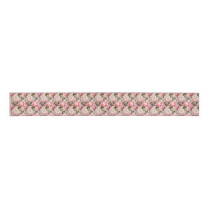 Peony Blossoms Large Pink White Romantic Floral  Grosgrain Ribbon