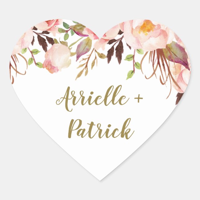 Peony Blush Pink and Gold Wedding Favour Stickers (Front)