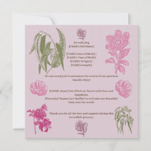 Peony Botanique Eucalyptus Girl Faire-part de nais