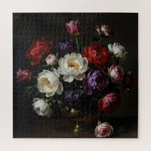 Peony Bouquet Baroque Still Life Jigsaw Puzzle