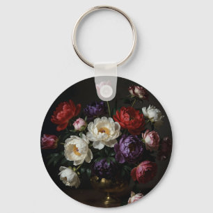 Peony Bouquet Baroque Still Life Keychain