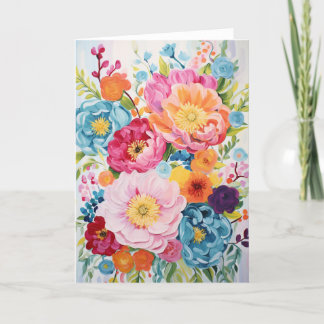 Peony Bouquet Bloom Abstract Art Holiday Card