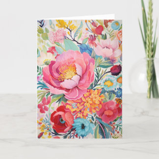 Peony Bouquet Bloom Abstract Art Holiday Card