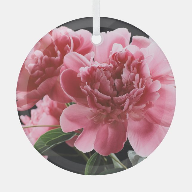 Peony Bouquet Closeup: Pink Red Glass Ornament (Front)