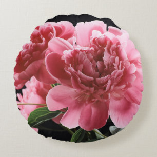 Peony Bouquet Closeup: Pink Red Round Pillow