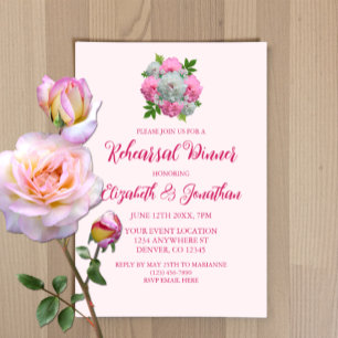 Peony Bouquet Rehearsal Dinner Invitation