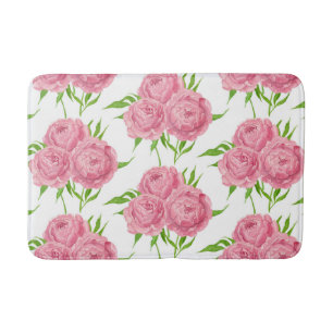 Peony bouquet watercolor pattern bath mat