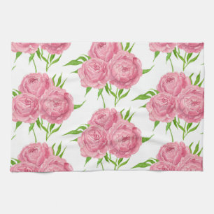 Peony bouquet watercolor pattern kitchen towel