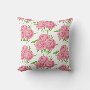 Peony bouquet watercolor pattern throw pillow