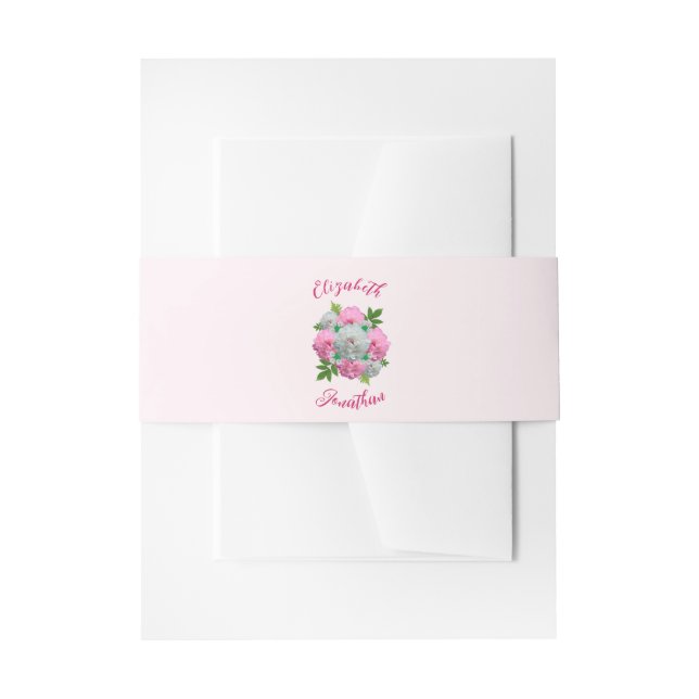 Peony Bouquet Wedding Invitation Belly Band (Front Example)