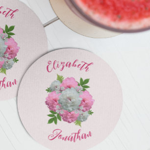 Peony Bouquet Wedding Round Paper Coaster