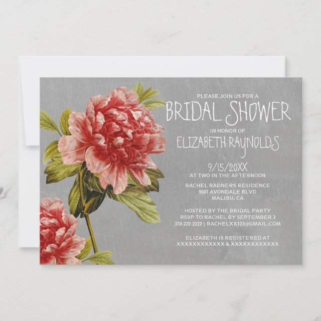 Peony Bridal Shower Invitations (Front)