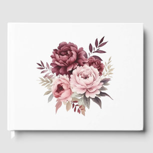 Peony Burgundy Pink Watercolor Floral Wedding Guest Book