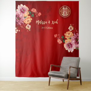 Peony Chinese Wedding  Backdrop Tapestry