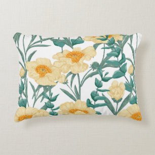 Peony Claire de Lune plants seamless pattern. Hand Accent Pillow
