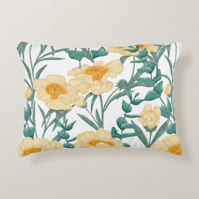 Peony Claire de Lune plants seamless pattern. Hand Accent Pillow (Front)