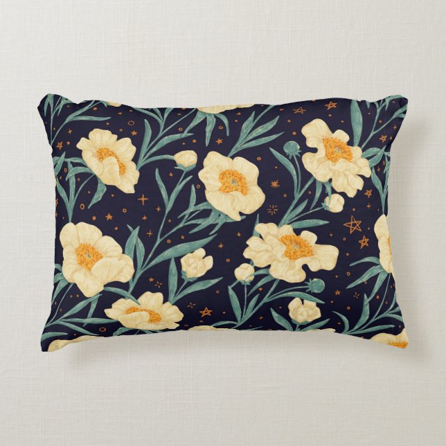 Peony Claire de Lune plants seamless pattern. Hand Accent Pillow (Front)