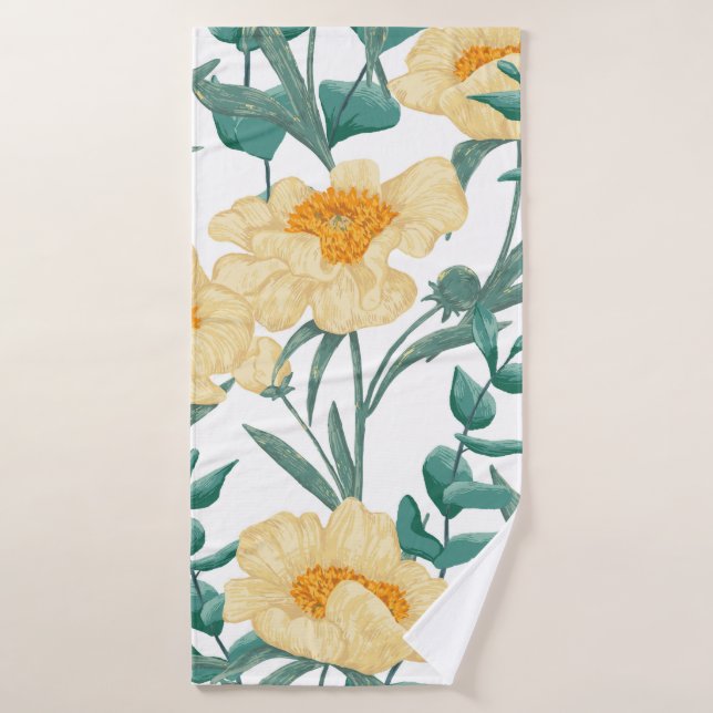 Peony Claire de Lune plants seamless pattern. Hand Bath Towel (Bath Towel)