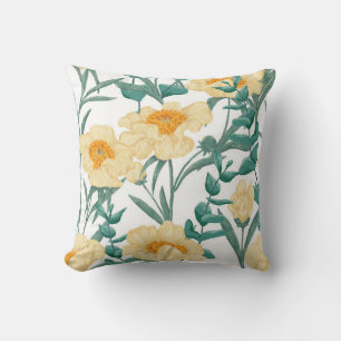 Peony Claire de Lune plants seamless pattern. Hand Throw Pillow