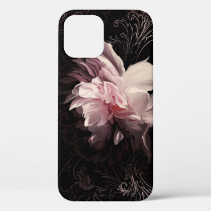 Peony Dark Wall: Painted Flower Design iPhone 12 Case
