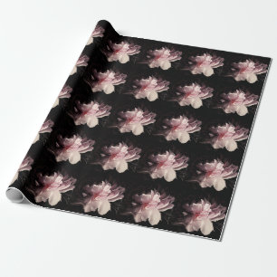 Peony Dark Wall: Painted Flower Design Wrapping Paper