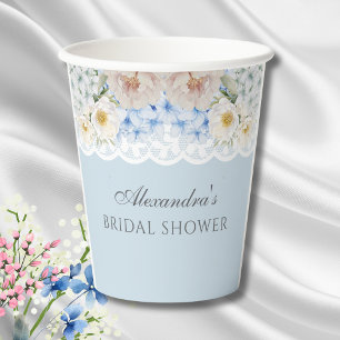 Peony Dusty Blue Hydrangea Bridal Shower Paper Cups
