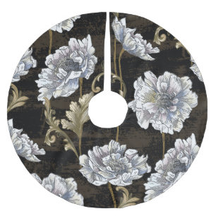 Peony Elegance: Baroque Gold Swirls Brushed Polyester Tree Skirt