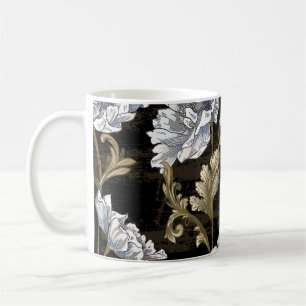 Peony Elegance: Baroque Gold Swirls Coffee Mug