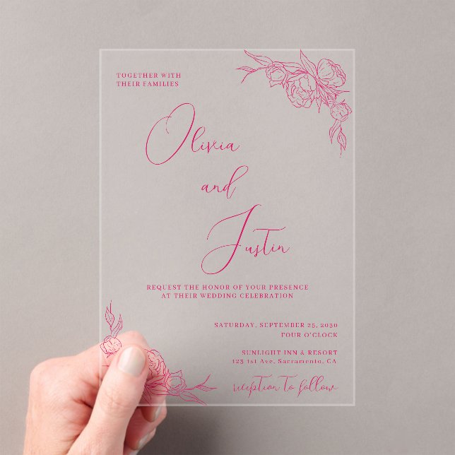 Peony Elegance Wedding Acrylic Invitations (Insitu (Handheld))